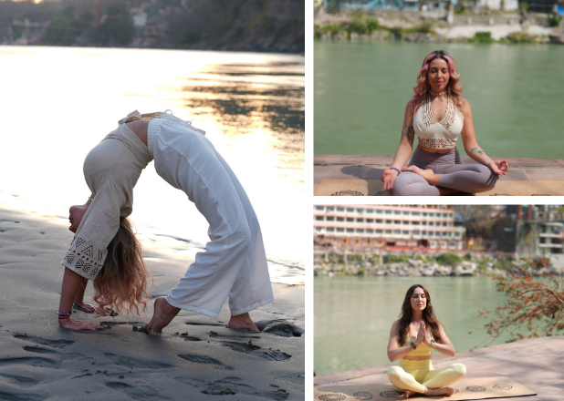 Women practicing yoga in Rishikesh